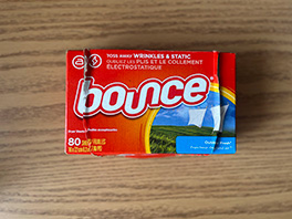 An empty box of Bounce Dryer Sheets, 80 count