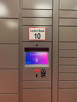 A silver locker bank (number 10).