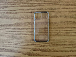 A clear, scratched Otterbox iPhone case